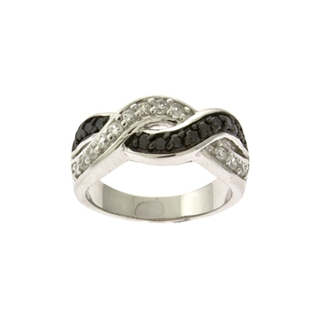 Black and Clear CZ Braided Band - Click Image to Close